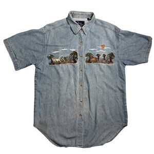 VTG Quizz Again Shirt Womens Medium Blue Jungle Animals Embroidered Hongkong